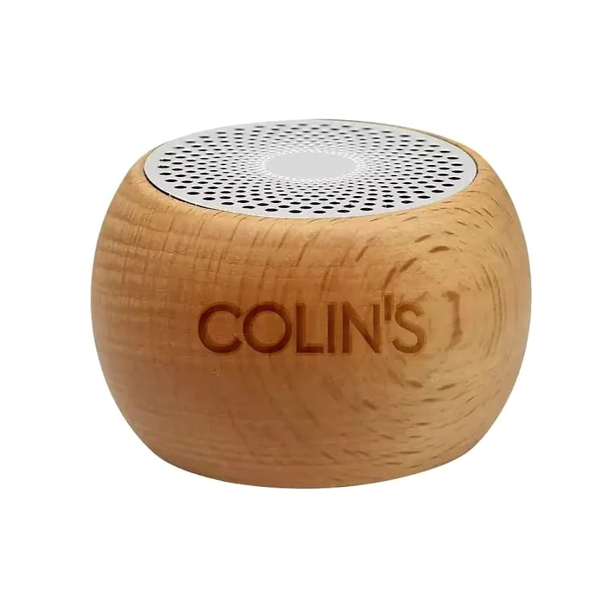 Promosyon açık ahşap küre hoparlör, ön yüzde COLIN'S baskısı