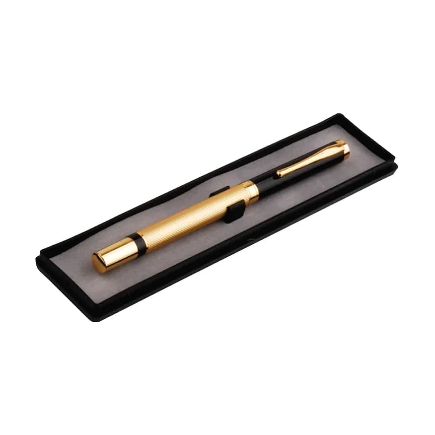 Promosyon altın renkli metal tükenmez kalem, siyah kutu ve gümüş detay