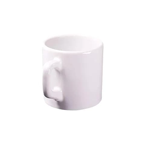 Beyaz porselen promosyon kahve fincanı; yan arka açı, yazısız, kulp solda