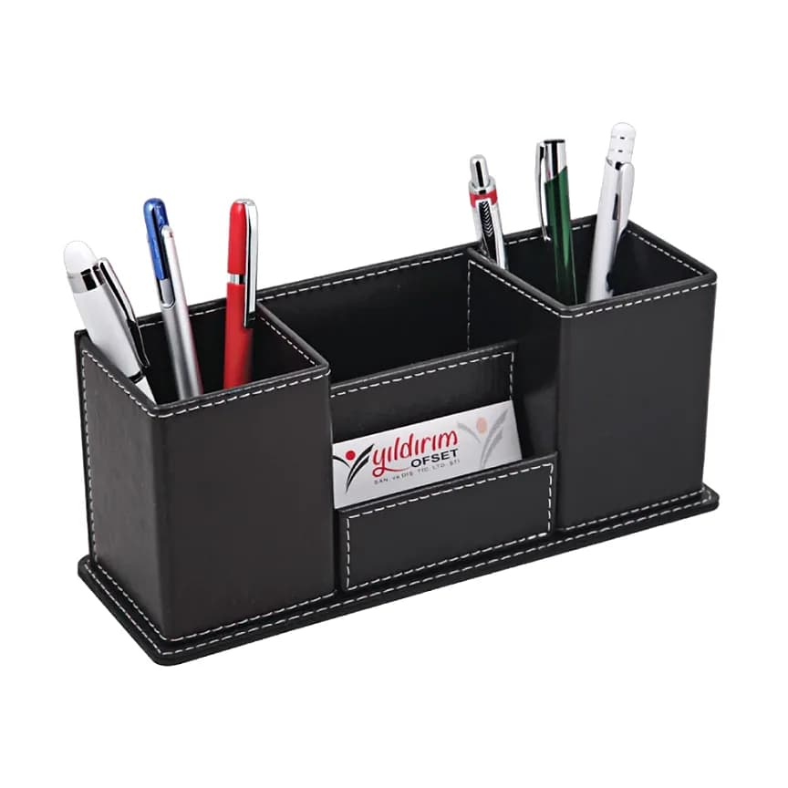 Deri Kalemlik 25,5x10 Cm, Çift Bölmeli; promosyon siparişlerinde kurumsal baskı için hazır
