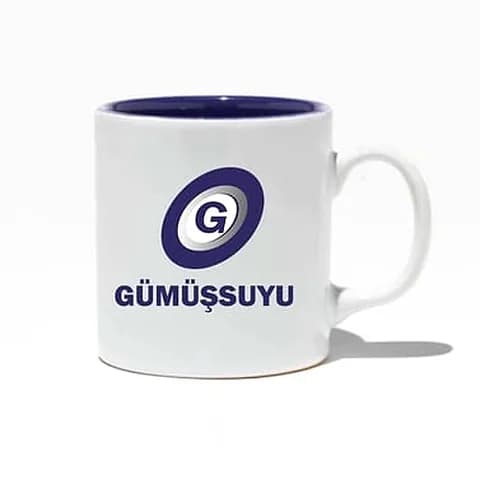 İçi Lacivert Porselen Kupa, Beyaz Dış Yüzey — logo baskılı promosyon seçeneği