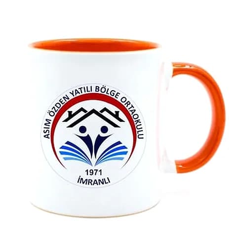 İçi ve Kulbu Turuncu Porselen Kupa | 100 Adet Toptan — logo baskılı promosyon seçeneği