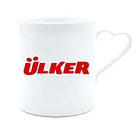 Kalp Kulplu Beyaz Porselen Kupa, 100 Adetten — logo baskılı promosyon seçeneği