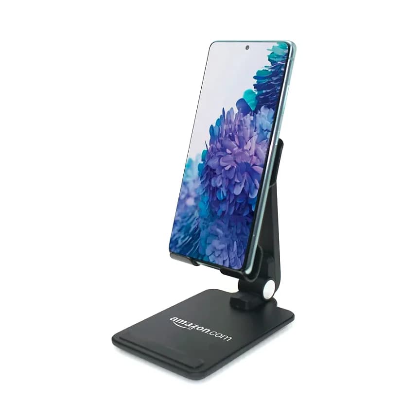 Promosyon siyah tek kollu telefon standı, dikey telefonlu, dikdörtgen tabanlı