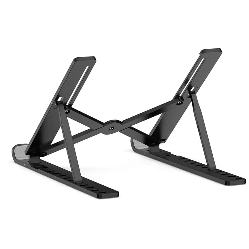 Promosyon siyah metal katlanır laptop standı, üçgen destekli ve kaymaz