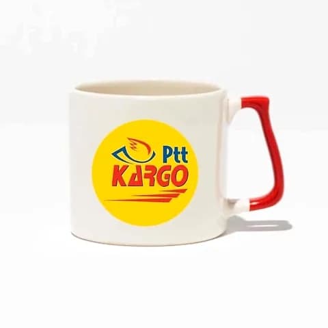 Kırmızı Kulplu Porselen Kupa, Lüks Seri — logolu promosyon ürünü