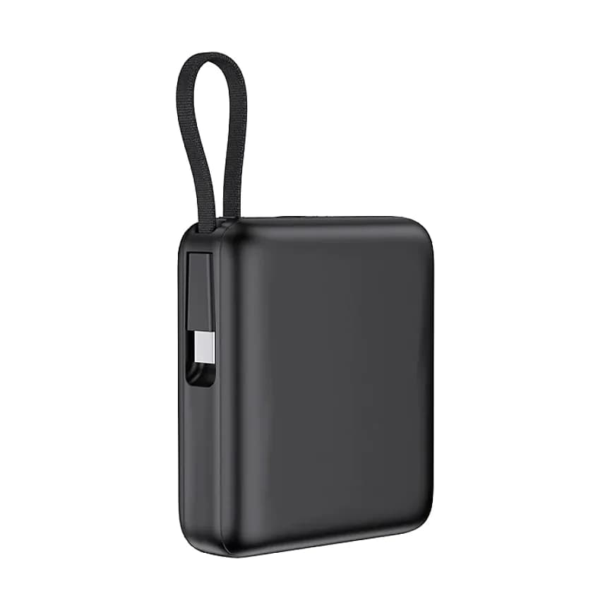 Promosyon mat siyah MagSafe powerbank yan profil, üstte askı halkası