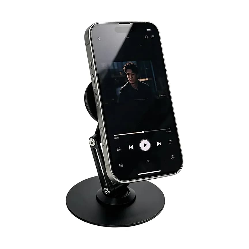 Promosyon siyah yuvarlak tabanlı manyetik stand, dikey telefon tutuyor
