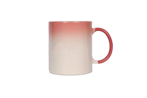 Pembe gölgeli beyaz promosyon porselen kupa yandan, kırmızı kulplu