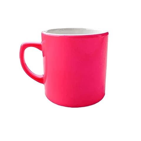 Neon pembe porselen promosyon kahve fincanı; tabaksız tek fincan, yazısız, kulp solda