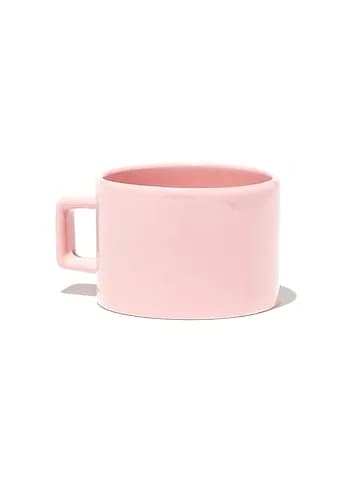 Pastel pembe porselen promosyon kahve fincanı; baskısız, kare kulp solda