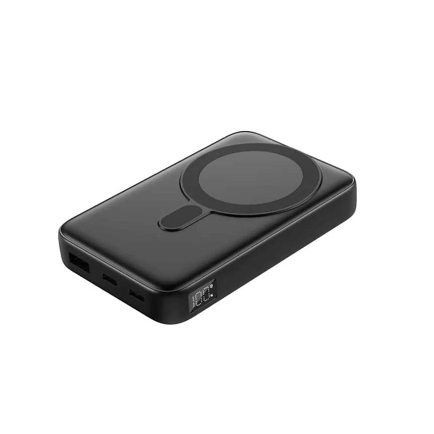 Promosyon powerbank 10000 mAh, ışıklı logo alanı ve arkada manyetik şarj halkası