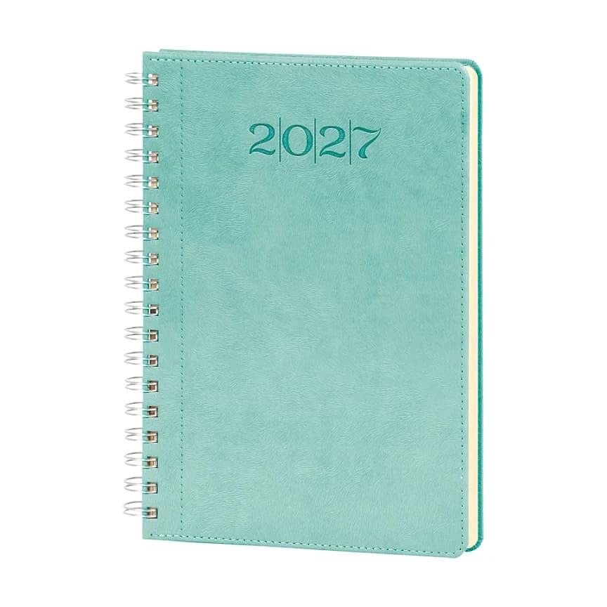 Promosyon mint yeşili spiralli ajanda, 2027 baskısı, sol spiral cilt