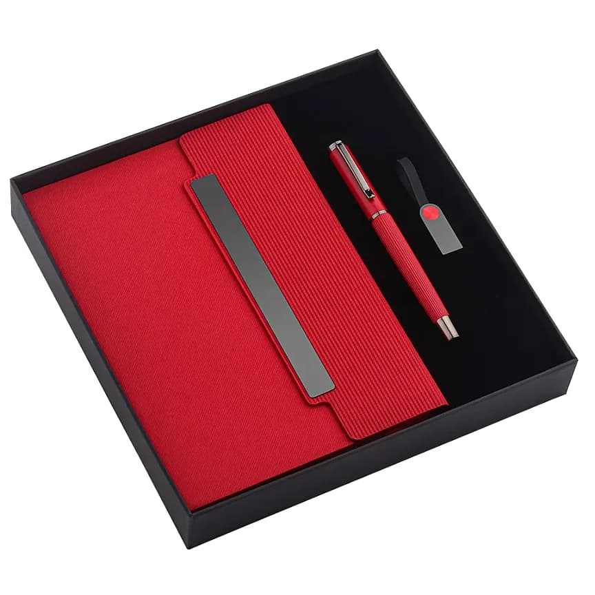 Metal Plakalı Anahtarlıklı Set, Kırmızı Gri — logolu promosyon ürünü