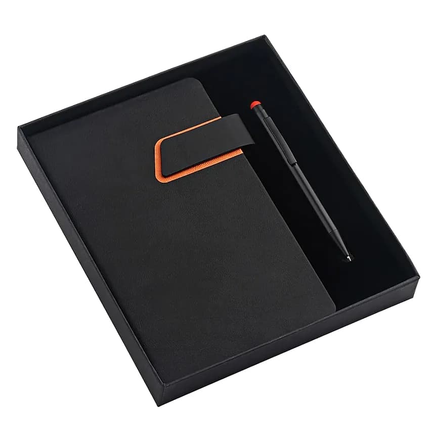 Promosyon üst segment hediye seti, defter ve kalem, siyah sunum kutusu