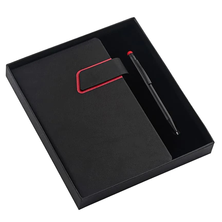 Promosyon üst segment hediye seti, defter ve kalem, siyah sunum kutusu
