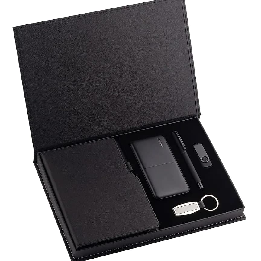Defter Kalem USB ve Powerbank Seti, 4 Parça; promosyon siparişlerinde kurumsal baskı için hazır