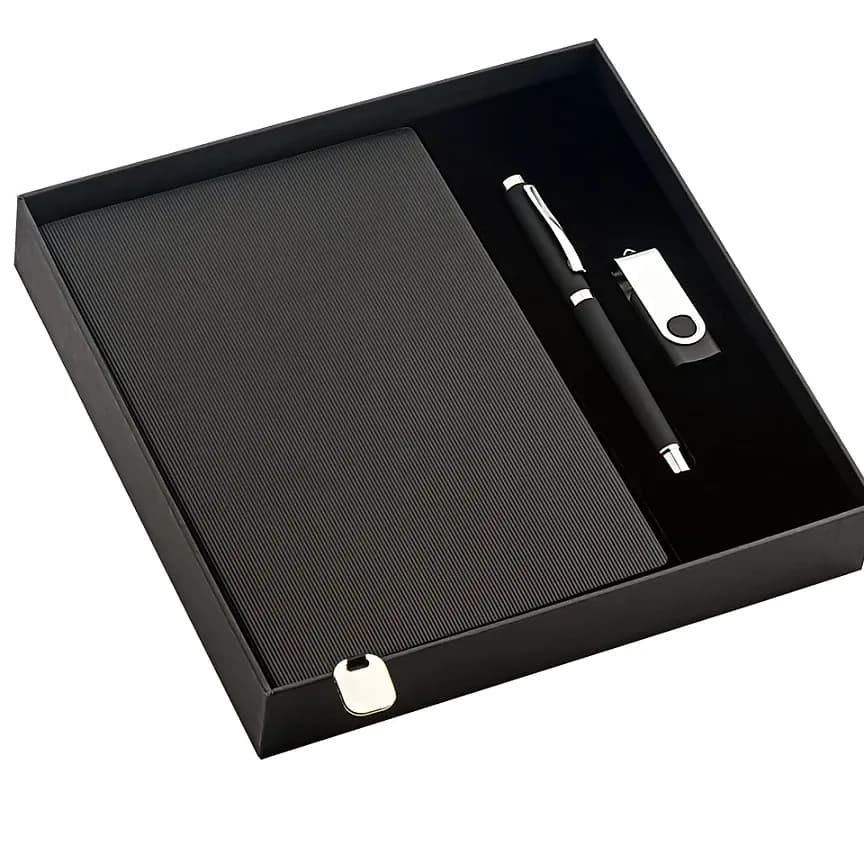 Gümüş Tokalı Defter Kalem USB Seti, 100 Adet — logolu promosyon ürünü