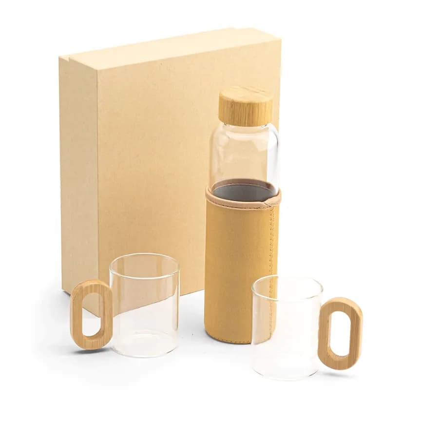 Cam Matara Seti | 550 ml Şişe + 250 ml Kupa — logo baskılı promosyon seçeneği