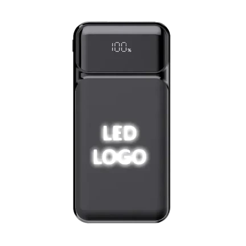 LED Logolu Powerbank 10000 mAh, Kare Gövde; promosyon siparişlerinde kurumsal baskı için hazır