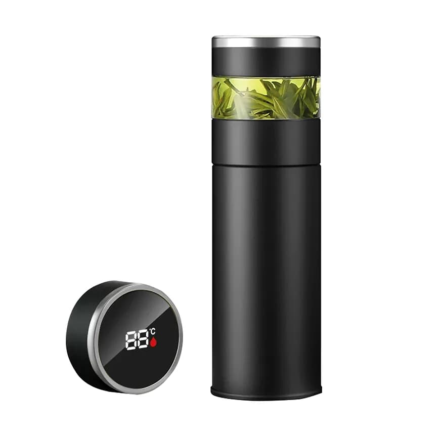 Dijital Göstergeli Termos 450 ml, Siyah — logo baskılı promosyon seçeneği