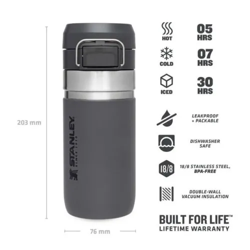 Stanley The Quick Flip Termos/Matara 0.47 Lt – Charcoal (Füme) PRM – C0821 – 1