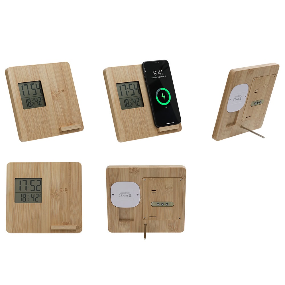 Masaüstü Bambu Saat Wireless Mobil Şarj Cihazı – p7310