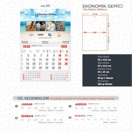 Promosyon Gemici Takvimi Ekonomik Gemici Takvimi   Kod:20 modeline ait Kod:20