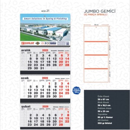 Promosyon Gemici Takvimi Jumbo Gemici Takvimi   Kod:21 satin al - Kod:21
