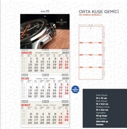 Promosyon Gemici Takvimi Orta Kuşe Gemici Takvimi   Kod:25 satin al - Orta Kuşe Gemici – Kod : 25