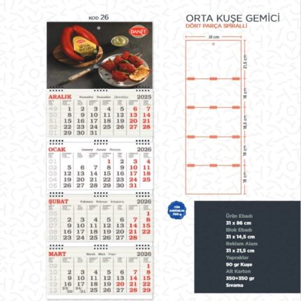 Promosyon Gemici Takvimi Orta Kuşe Gemici Takvimi   Kod:26 Kod:26 incele