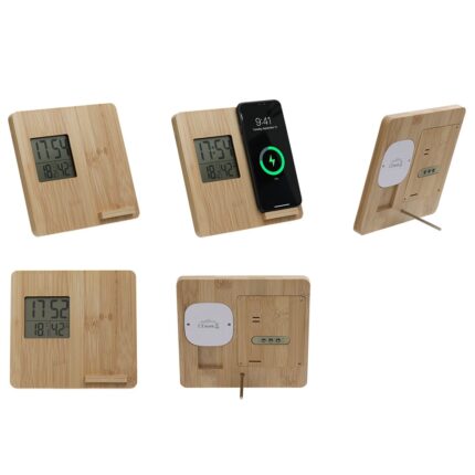 Kurumsal Teknolojik Promosyon Ürünler Masaüstü Bambu Saat Wireless Mobil Şarj Cihazı   p7310 p7310